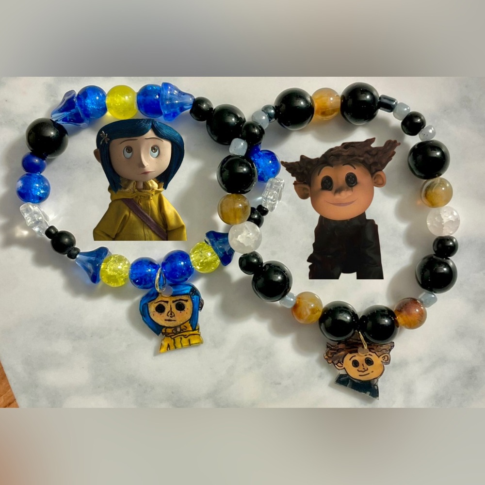 Coraline and Wybie matching couples beaded bracelets